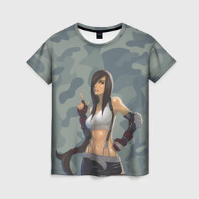 Женская футболка 3D с принтом Военная девушка в Кировске, 100% полиэфир ( синтетическое хлопкоподобное полотно) | прямой крой, круглый вырез горловины, длина до линии бедер | девушка | камуфляж | рисунок