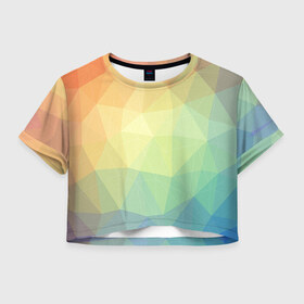 Женская футболка 3D укороченная с принтом Polygonal в Кировске, 100% полиэстер | круглая горловина, длина футболки до линии талии, рукава с отворотами | polygonal | краски | многоугольник | полигональный | радуга | цвет