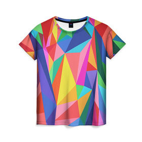 Женская футболка 3D с принтом Радуга в Кировске, 100% полиэфир ( синтетическое хлопкоподобное полотно) | прямой крой, круглый вырез горловины, длина до линии бедер | polygonal | многоугольник | полигональный | разноцветный