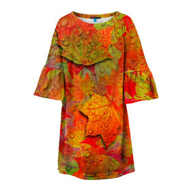 Детское платье 3D с принтом Лист клёна в Кировске, 100% полиэстер | прямой силуэт, чуть расширенный к низу. Круглая горловина, на рукавах — воланы | дождь | листопад | осень