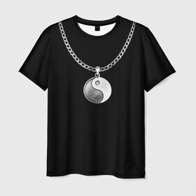 Мужская футболка 3D с принтом Инь янь в Кировске, 100% полиэфир | прямой крой, круглый вырез горловины, длина до линии бедер | инь ян | медальон | цепь