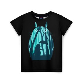 Детская футболка 3D с принтом Тоторо в лесу в Кировске, 100% гипоаллергенный полиэфир | прямой крой, круглый вырез горловины, длина до линии бедер, чуть спущенное плечо, ткань немного тянется | Тематика изображения на принте: тоторо