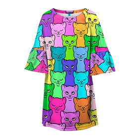 Детское платье 3D с принтом Котятушки в Кировске, 100% полиэстер | прямой силуэт, чуть расширенный к низу. Круглая горловина, на рукавах — воланы | кот | котенок | котик | кошечка | кошка | мем | независимая | сильная