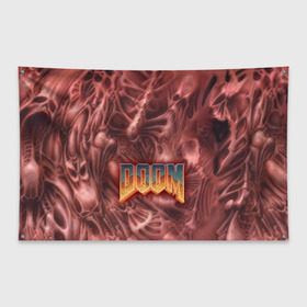 Флаг-баннер с принтом Doom (Classic) в Кировске, 100% полиэстер | размер 67 х 109 см, плотность ткани — 95 г/м2; по краям флага есть четыре люверса для крепления | 90 | олдскул | скелет | череп
