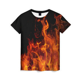 Женская футболка 3D с принтом Огонь в Кировске, 100% полиэфир ( синтетическое хлопкоподобное полотно) | прямой крой, круглый вырез горловины, длина до линии бедер | костер | пламя