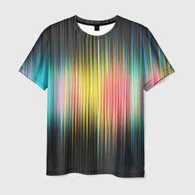 Мужская футболка 3D с принтом Спектр в Кировске, 100% полиэфир | прямой крой, круглый вырез горловины, длина до линии бедер | мерцание | радуга | свет | свечение | сияние | спектр | цвета | эквалайзер