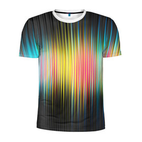Мужская футболка 3D спортивная с принтом Спектр в Кировске, 100% полиэстер с улучшенными характеристиками | приталенный силуэт, круглая горловина, широкие плечи, сужается к линии бедра | мерцание | радуга | свет | свечение | сияние | спектр | цвета | эквалайзер