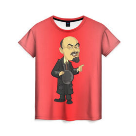 Женская футболка 3D с принтом Ленин каррикатура в Кировске, 100% полиэфир ( синтетическое хлопкоподобное полотно) | прямой крой, круглый вырез горловины, длина до линии бедер | lenin | ussr | владимир | ильич | ленин | ссср