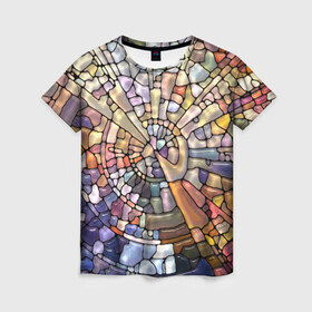 Женская футболка 3D с принтом Прикольная мозаика в Кировске, 100% полиэфир ( синтетическое хлопкоподобное полотно) | прямой крой, круглый вырез горловины, длина до линии бедер | арт | дизайн | искусство | композиция | краски | мозаика | пазл | цветные камешки