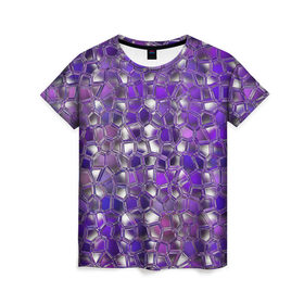 Женская футболка 3D с принтом Фиолетовая мозаика в Кировске, 100% полиэфир ( синтетическое хлопкоподобное полотно) | прямой крой, круглый вырез горловины, длина до линии бедер | дизайн | искусство | композиция | мозаика | стёклышки | цветные камешки