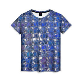 Женская футболка 3D с принтом Синяя мозаика в Кировске, 100% полиэфир ( синтетическое хлопкоподобное полотно) | прямой крой, круглый вырез горловины, длина до линии бедер | дизайн | искусство | композиция | мозаика | стёклышки | цветные камешки