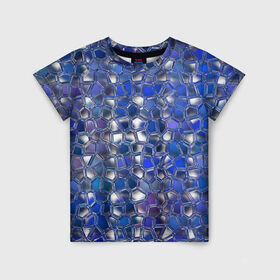 Детская футболка 3D с принтом Синяя мозаика в Кировске, 100% гипоаллергенный полиэфир | прямой крой, круглый вырез горловины, длина до линии бедер, чуть спущенное плечо, ткань немного тянется | дизайн | искусство | композиция | мозаика | стёклышки | цветные камешки
