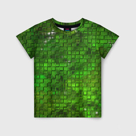 Детская футболка 3D с принтом Зелёные кубики в Кировске, 100% гипоаллергенный полиэфир | прямой крой, круглый вырез горловины, длина до линии бедер, чуть спущенное плечо, ткань немного тянется | дизайн | искусство | кубики | мозаика | поверхность | рельеф | стена | стиль | текстура | фон