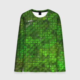 Мужской лонгслив 3D с принтом Зелёные кубики в Кировске, 100% полиэстер | длинные рукава, круглый вырез горловины, полуприлегающий силуэт | дизайн | искусство | кубики | мозаика | поверхность | рельеф | стена | стиль | текстура | фон