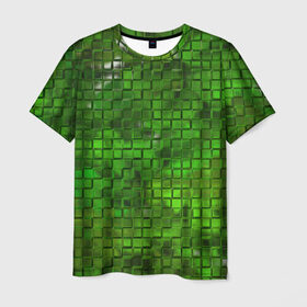 Мужская футболка 3D с принтом Зелёные кубики в Кировске, 100% полиэфир | прямой крой, круглый вырез горловины, длина до линии бедер | Тематика изображения на принте: дизайн | искусство | кубики | мозаика | поверхность | рельеф | стена | стиль | текстура | фон