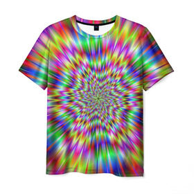 Мужская футболка 3D с принтом Спектральная иллюзия в Кировске, 100% полиэфир | прямой крой, круглый вырез горловины, длина до линии бедер | Тематика изображения на принте: взрыв | гипноз | движение | краски | красочный фон | обман зрения | оптическая иллюзия | погружение | текстура | фокус | цветовой спектр