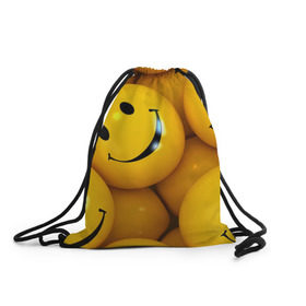 Рюкзак-мешок 3D с принтом Смайлы в Кировске, 100% полиэстер | плотность ткани — 200 г/м2, размер — 35 х 45 см; лямки — толстые шнурки, застежка на шнуровке, без карманов и подкладки | Тематика изображения на принте: 