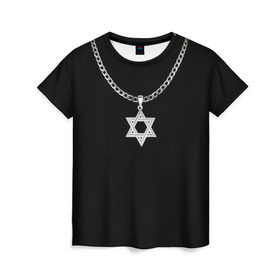 Женская футболка 3D с принтом Звезда Давида в Кировске, 100% полиэфир ( синтетическое хлопкоподобное полотно) | прямой крой, круглый вырез горловины, длина до линии бедер | звезда давида | кулон | цепь