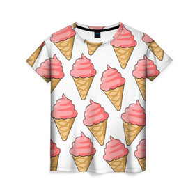 Женская футболка 3D с принтом Мороженки в Кировске, 100% полиэфир ( синтетическое хлопкоподобное полотно) | прямой крой, круглый вырез горловины, длина до линии бедер | девушкам | мороженка | мороженое | сладкая
