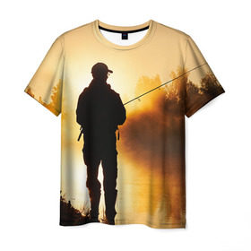 Мужская футболка 3D с принтом Рыбак в Кировске, 100% полиэфир | прямой крой, круглый вырез горловины, длина до линии бедер | грузило | карась | лодка | окунь | природа | река | рыбак | рыболов | снасти | туризм | щука