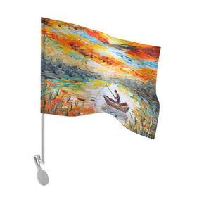 Флаг для автомобиля с принтом Рыбак на лодке в Кировске, 100% полиэстер | Размер: 30*21 см | грузило | карась | лодка | окунь | природа | река | рыбак | рыболов | снасти | туризм | щука