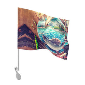 Флаг для автомобиля с принтом Рыбацкое в Кировске, 100% полиэстер | Размер: 30*21 см | грузило | карась | лодка | окунь | природа | река | рыбак | рыболов | снасти | туризм | щука