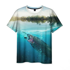 Мужская футболка 3D с принтом Рыбалка в Кировске, 100% полиэфир | прямой крой, круглый вырез горловины, длина до линии бедер | грузило | карась | лодка | окунь | природа | река | рыбак | рыболов | снасти | туризм | щука