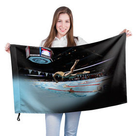 Флаг 3D с принтом Пловец в Кировске, 100% полиэстер | плотность ткани — 95 г/м2, размер — 67 х 109 см. Принт наносится с одной стороны | 