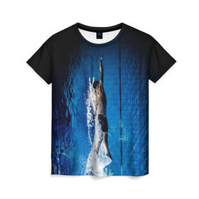 Женская футболка 3D с принтом Пловец в Кировске, 100% полиэфир ( синтетическое хлопкоподобное полотно) | прямой крой, круглый вырез горловины, длина до линии бедер | аква | бассейн | ныряльщик | соревнования | спорт