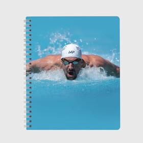 Тетрадь с принтом Michael Phelps в Кировске, 100% бумага | 48 листов, плотность листов — 60 г/м2, плотность картонной обложки — 250 г/м2. Листы скреплены сбоку удобной пружинной спиралью. Уголки страниц и обложки скругленные. Цвет линий — светло-серый
 | 