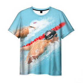 Мужская футболка 3D с принтом Michael Phelps в Кировске, 100% полиэфир | прямой крой, круглый вырез горловины, длина до линии бедер | фелпс