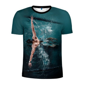 Мужская футболка 3D спортивная с принтом Пловец в Кировске, 100% полиэстер с улучшенными характеристиками | приталенный силуэт, круглая горловина, широкие плечи, сужается к линии бедра | 