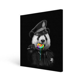 Холст квадратный с принтом Панда и карамель в Кировске, 100% ПВХ |  | Тематика изображения на принте: панда | черно белый