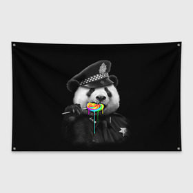 Флаг-баннер с принтом Панда и карамель в Кировске, 100% полиэстер | размер 67 х 109 см, плотность ткани — 95 г/м2; по краям флага есть четыре люверса для крепления | панда | черно белый