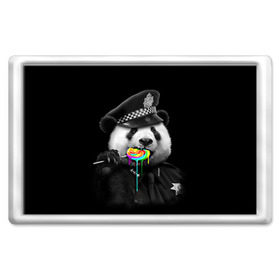 Магнит 45*70 с принтом Панда и карамель в Кировске, Пластик | Размер: 78*52 мм; Размер печати: 70*45 | Тематика изображения на принте: панда | черно белый