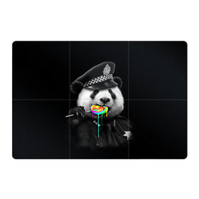 Магнитный плакат 3Х2 с принтом Панда и карамель в Кировске, Полимерный материал с магнитным слоем | 6 деталей размером 9*9 см | Тематика изображения на принте: панда | черно белый