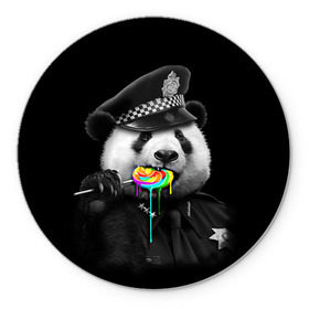 Коврик круглый с принтом Панда и карамель в Кировске, резина и полиэстер | круглая форма, изображение наносится на всю лицевую часть | панда | черно белый