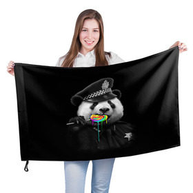 Флаг 3D с принтом Панда и карамель в Кировске, 100% полиэстер | плотность ткани — 95 г/м2, размер — 67 х 109 см. Принт наносится с одной стороны | панда | черно белый