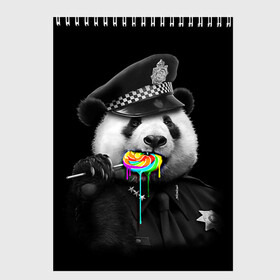 Скетчбук с принтом Панда и карамель в Кировске, 100% бумага
 | 48 листов, плотность листов — 100 г/м2, плотность картонной обложки — 250 г/м2. Листы скреплены сверху удобной пружинной спиралью | Тематика изображения на принте: панда | черно белый