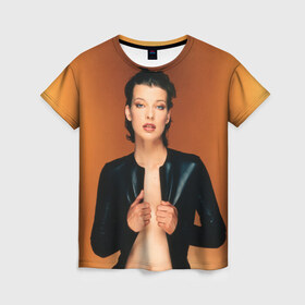 Женская футболка 3D с принтом Милла Йовович в Кировске, 100% полиэфир ( синтетическое хлопкоподобное полотно) | прямой крой, круглый вырез горловины, длина до линии бедер | milla jovovich | американская актриса | милла йовович | модель | модельер | музыкант