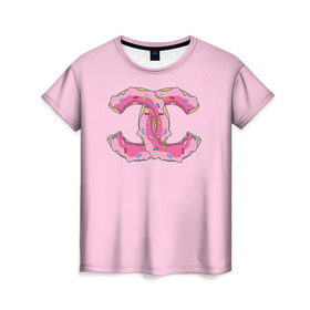 Женская футболка 3D с принтом Модный пончик в Кировске, 100% полиэфир ( синтетическое хлопкоподобное полотно) | прямой крой, круглый вырез горловины, длина до линии бедер | пончик