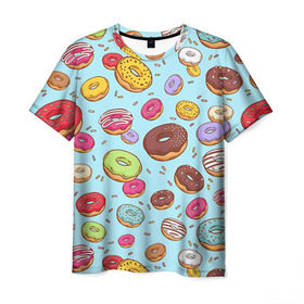 Мужская футболка 3D с принтом Пончики Пончики в Кировске, 100% полиэфир | прямой крой, круглый вырез горловины, длина до линии бедер | пончик
