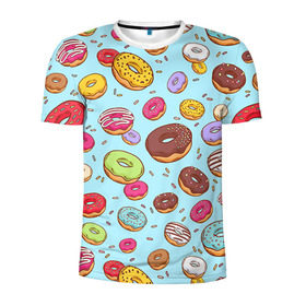 Мужская футболка 3D спортивная с принтом Пончики Пончики в Кировске, 100% полиэстер с улучшенными характеристиками | приталенный силуэт, круглая горловина, широкие плечи, сужается к линии бедра | Тематика изображения на принте: пончик