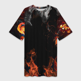 Платье-футболка 3D с принтом Огонь в Кировске,  |  | red | абстракция | арт | дым | новые | огонь | прикольные
