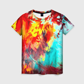 Женская футболка 3D с принтом Абстракция красок в Кировске, 100% полиэфир ( синтетическое хлопкоподобное полотно) | прямой крой, круглый вырез горловины, длина до линии бедер | rainbow | краска | прикольные | радуга | текстуры | штрихи