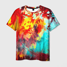 Мужская футболка 3D с принтом Абстракция красок в Кировске, 100% полиэфир | прямой крой, круглый вырез горловины, длина до линии бедер | rainbow | краска | прикольные | радуга | текстуры | штрихи