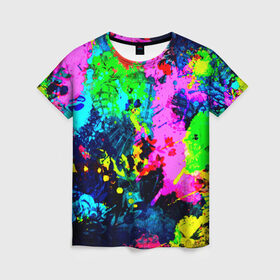 Женская футболка 3D с принтом Пятна краски в Кировске, 100% полиэфир ( синтетическое хлопкоподобное полотно) | прямой крой, круглый вырез горловины, длина до линии бедер | Тематика изображения на принте: гранж | краска | новые | прикольные | текстуры | цветные