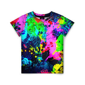 Детская футболка 3D с принтом Пятна краски в Кировске, 100% гипоаллергенный полиэфир | прямой крой, круглый вырез горловины, длина до линии бедер, чуть спущенное плечо, ткань немного тянется | гранж | краска | новые | прикольные | текстуры | цветные