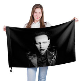 Флаг 3D с принтом Мэрилин Мэнсон в Кировске, 100% полиэстер | плотность ткани — 95 г/м2, размер — 67 х 109 см. Принт наносится с одной стороны | marilyn manson | мэрилин мэнсон