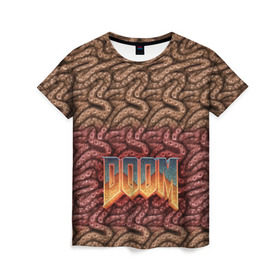 Женская футболка 3D с принтом Doom (щупальца) в Кировске, 100% полиэфир ( синтетическое хлопкоподобное полотно) | прямой крой, круглый вырез горловины, длина до линии бедер | извилины | мозги | осьминог